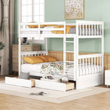 Twin Over Twin Bunk Bed with Drawers with Ladder and Two Storage Drawers in white