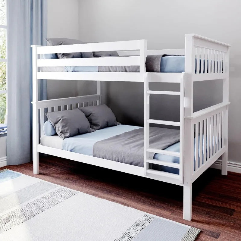 Twin over Twin Bunk Bed with Ladder for Kids and Safety Guardrails White
