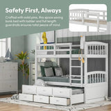 Solid pine twin over twin bunk bed with full-length guardrails and ladder